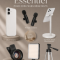 Équipement essentiel pour créateurs : ordinateur, caméra et matériel de tournage.