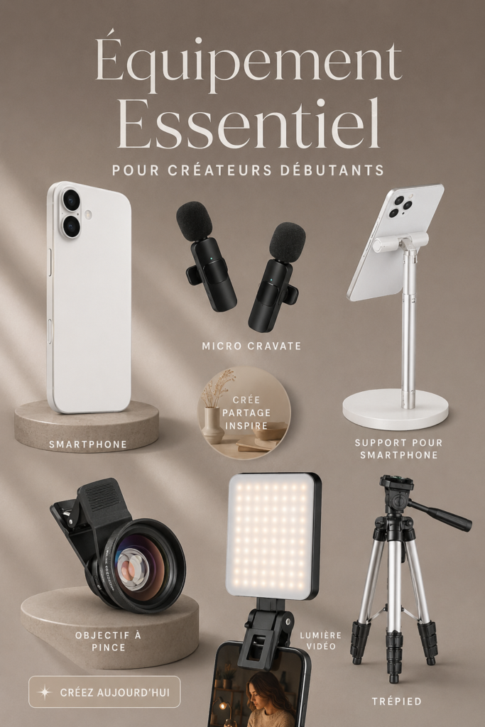Équipement essentiel pour créateurs : ordinateur, caméra et matériel de tournage.