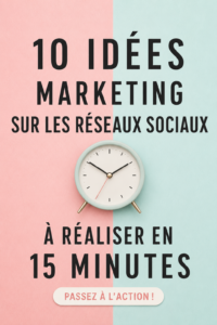 Une femme travaillant sur son ordinateur avec des graphiques de marketing sur les réseaux sociaux en arrière-plan.