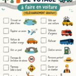 Famille jouant à des jeux de route pendant un voyage en voiture.