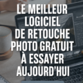 Une femme utilisant un logiciel de retouche photo sur son ordinateur, avec des images colorées à l'écran.