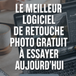 Une femme utilisant un logiciel de retouche photo sur son ordinateur, avec des images colorées à l'écran.