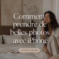 Photographie d'une femme prenant une belle photo avec son iPhone dans un cadre naturel.