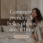 Photographie d'une femme prenant une belle photo avec son iPhone dans un cadre naturel.