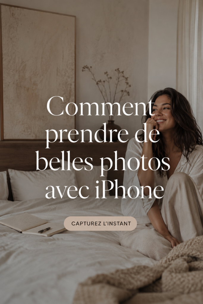 Photographie d'une femme prenant une belle photo avec son iPhone dans un cadre naturel.