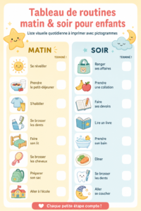 Tableau de routines visuel coloré pour enfants