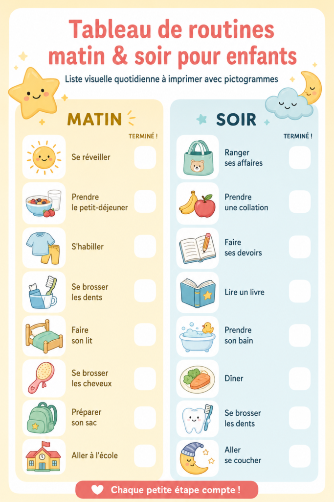 Tableau de routines visuel coloré pour enfants