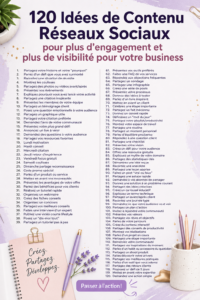 Un tableau avec 120 idées de contenu engageant pour les réseaux sociaux