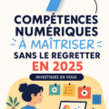 Femme portant des lunettes, entourée de technologies numériques, symbolisant les compétences digitales de 2025
