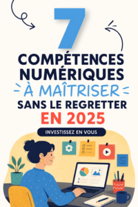 Femme portant des lunettes, entourée de technologies numériques, symbolisant les compétences digitales de 2025