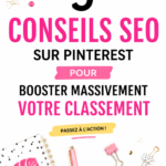 Visuel d'un tableau Pinterest avec des épingles attrayantes sur le SEO.