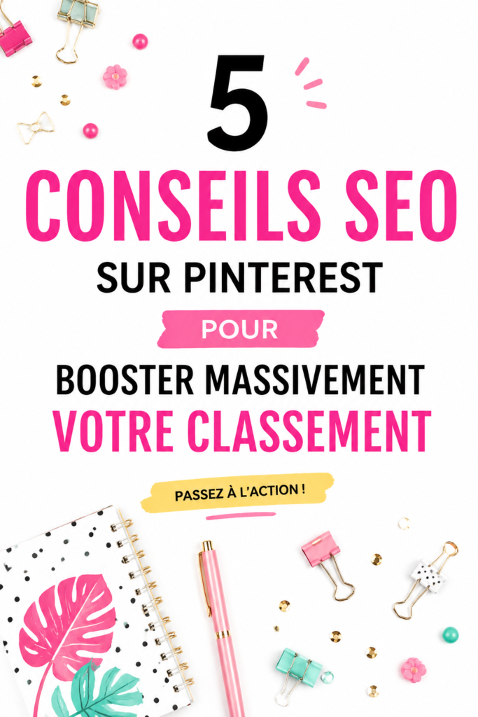 Visuel d'un tableau Pinterest avec des épingles attrayantes sur le SEO.