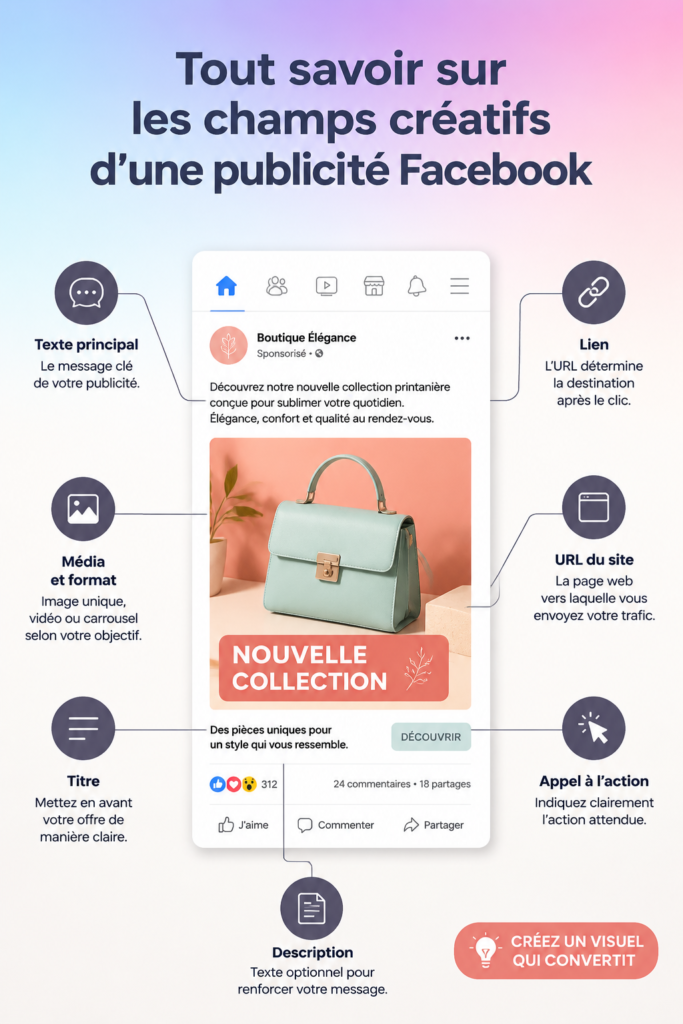Capture d'écran d'une publicité Facebook montrant un design engageant.