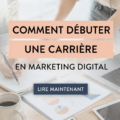 Femme professionnelle s'initiant au marketing digital avec des livres et un ordinateur.
