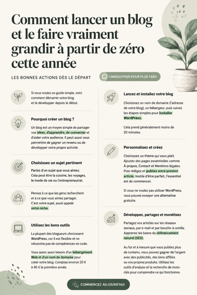 Un ordinateur portable ouvert sur un blog en cours de création, symbolisant le démarrage d'un blog.