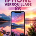 Un iPhone affichant un fond d'écran 8K coloré et esthétique
