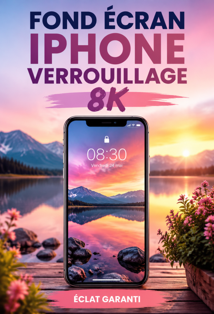 Un iPhone affichant un fond d'écran 8K coloré et esthétique
