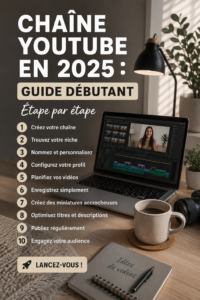 Femme réalisant une vidéo sur YouTube dans un cadre lumineux et créatif, transmettant de l'énergie positive.