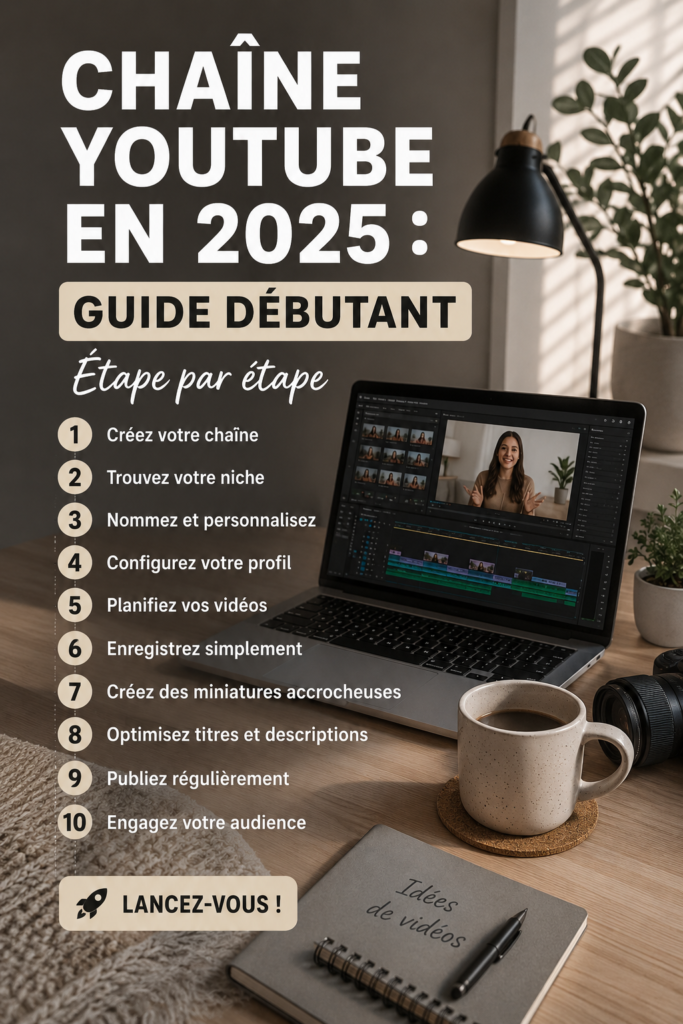 Femme réalisant une vidéo sur YouTube dans un cadre lumineux et créatif, transmettant de l'énergie positive.