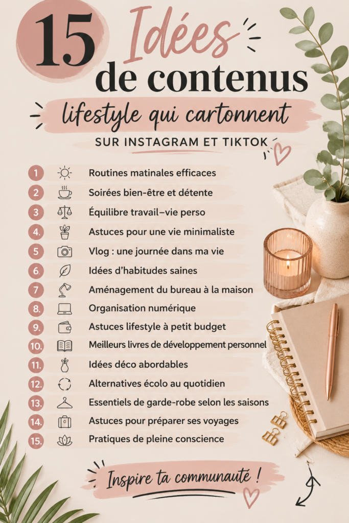 Un smartphone affichant le fil d'actualité Instagram avec des contenus lifestyle inspirants.