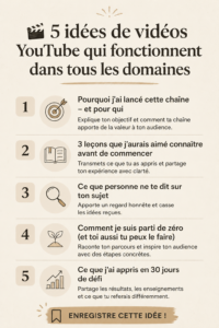 Cinq idées de vidéos YouTube pour engager une audience large.