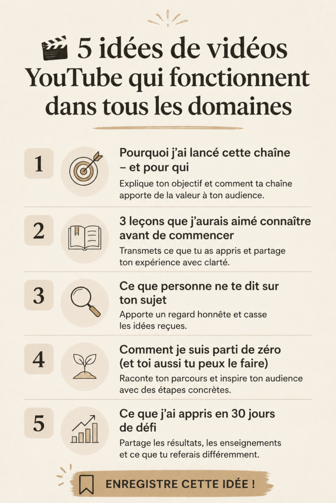 Cinq idées de vidéos YouTube pour engager une audience large.
