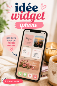 Écran d'accueil d'un iPhone avec différents widgets colorés et personnalisés