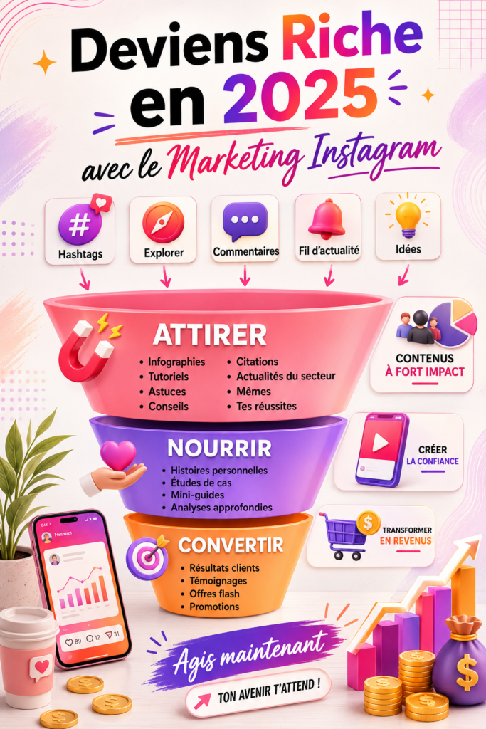 Une femme souriante utilisant Instagram sur son téléphone pour sa stratégie marketing.