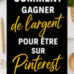 Une femme explore des idées de monétisation sur Pinterest, entourée d'épingles créatives.