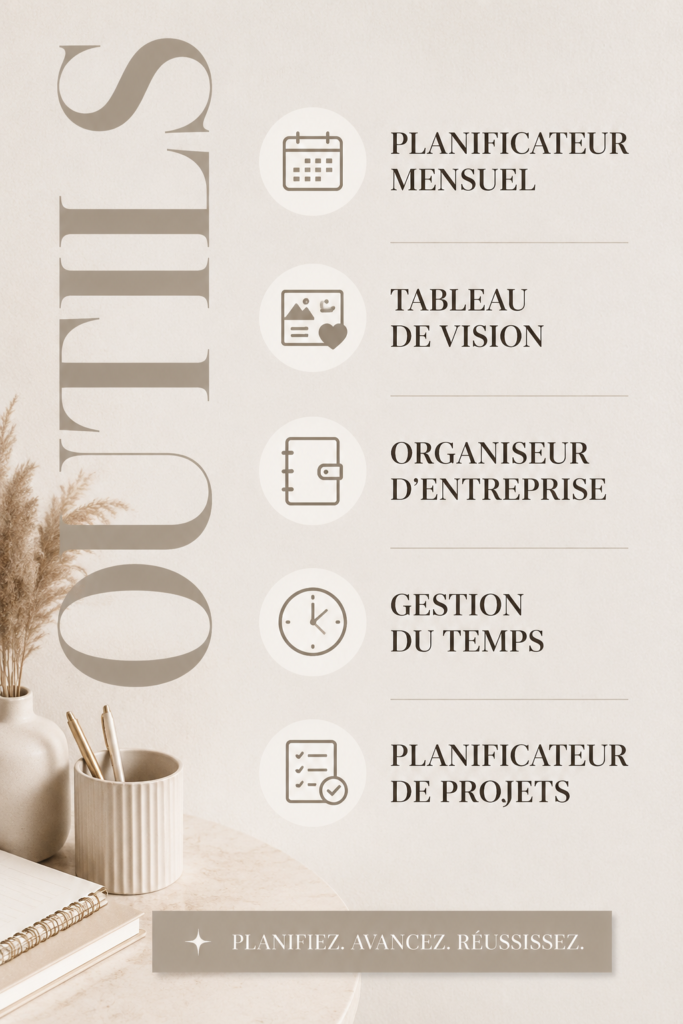 Femme utilisant un planner mensuel à son bureau pour organiser ses projets.