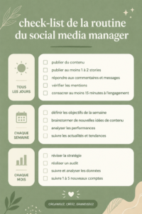 Checklist pratique pour la gestion des réseaux sociaux sur un bureau.