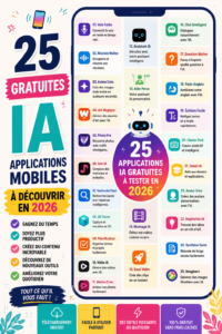 Capture d'écran d'une application IA sur un smartphone montrant ses fonctionnalités interactives.