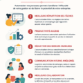 Illustration d'une femme utilisant un logiciel d'automatisation pour son entreprise.