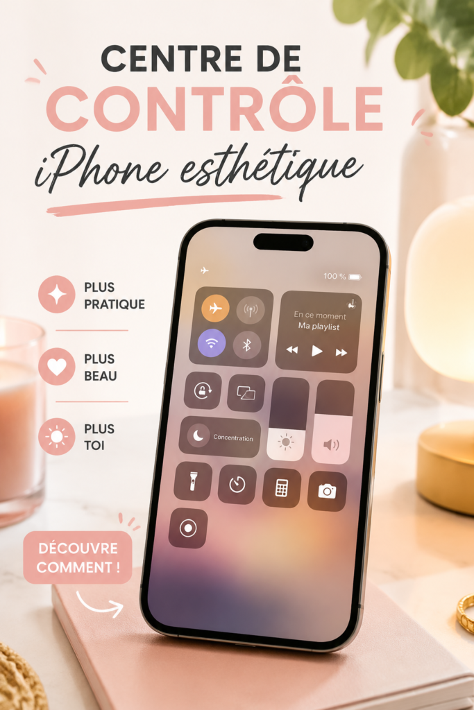Capture d'écran d'un centre de contrôle iPhone personnalisé et esthétique