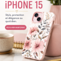 Collection de coques colorées pour iPhone 15 sur un fond neutre.