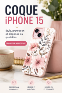 Collection de coques colorées pour iPhone 15 sur un fond neutre.