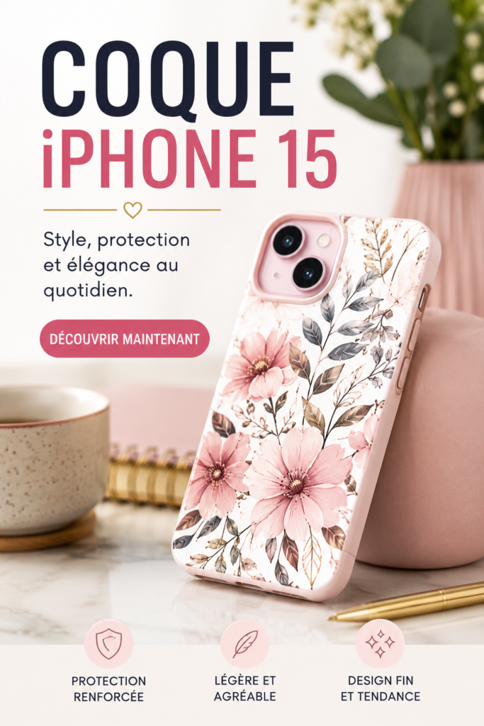 Collection de coques colorées pour iPhone 15 sur un fond neutre.