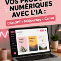 Femme utilisant un ordinateur pour créer des produits numériques avec des outils d'IA.
