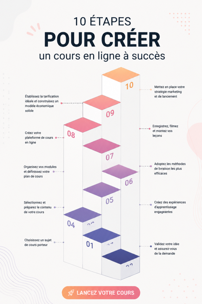 Femme souriante travaillant sur son ordinateur pour créer un cours en ligne