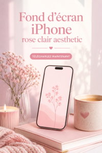 Un iPhone affichant un fond d'écran rose clair aesthetic chic et tendance.