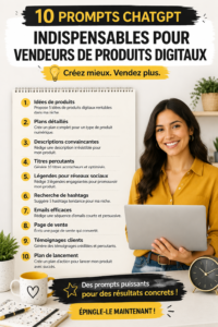 Une femme entrepreneure utilisant ChatGPT pour développer ses produits numériques.