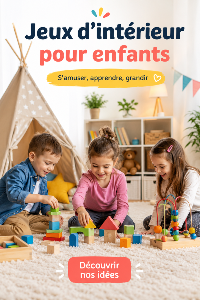Enfants jouant à des jeux d'intérieur créatifs dans un salon lumineux