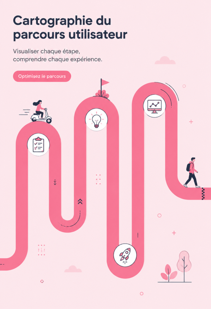 Illustration d'une carte du parcours utilisateur mettant en évidence les différents points de contact.