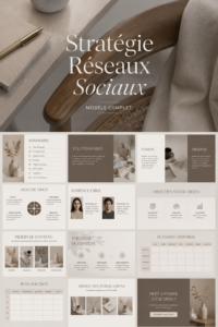 Template de stratégie sur les réseaux sociaux, editable dans Canva pour un usage facile.