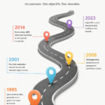 Un design de timeline créé avec des vecteurs, montrant différents points temporels de manière graphique.