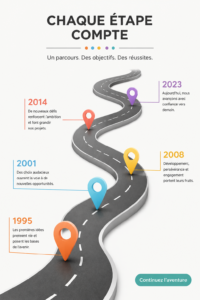 Un design de timeline créé avec des vecteurs, montrant différents points temporels de manière graphique.