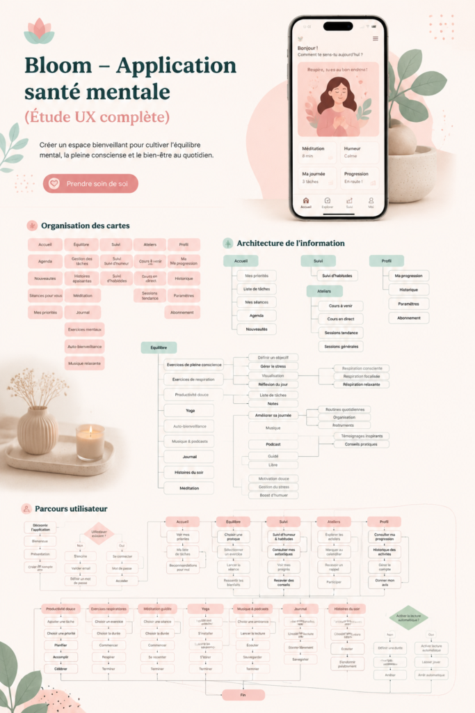 Capture d'écran de l'application Bloom, montrant son interface dédiée à la santé mentale.