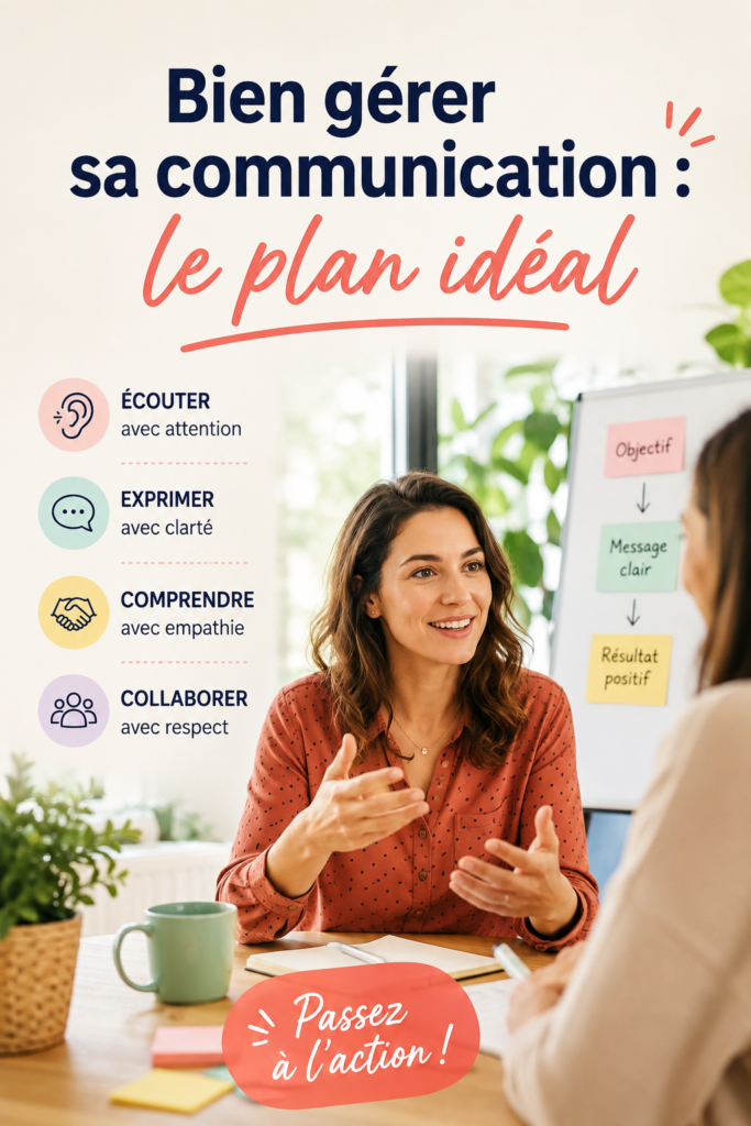 Femme discutant de son plan de communication sur un tableau blanc.