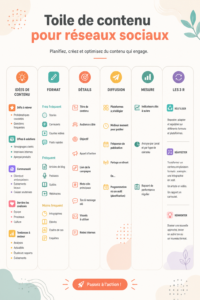 Un exemple de canvas de contenu pour réseaux sociaux, illustrant les différentes sections à inclure pour une meilleure stratégie marketing.
