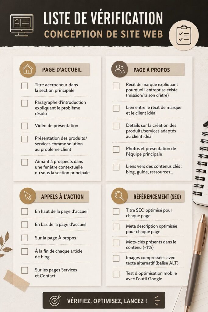 Femme consultant une checklist de design web avant le lancement de son site.